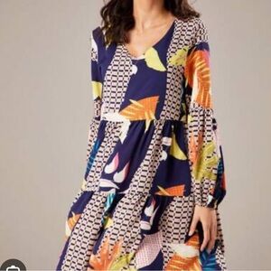 Loose Long-Sleeve Casual Lightweight Leaf Print Flowy Plus-size Swing Dress